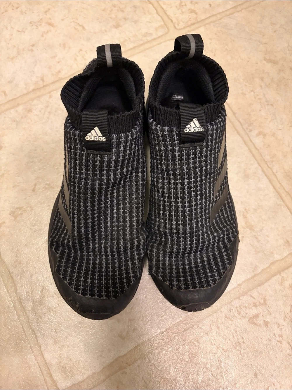 adidas Kids Black & Gray Knit Slip-On Sneakers